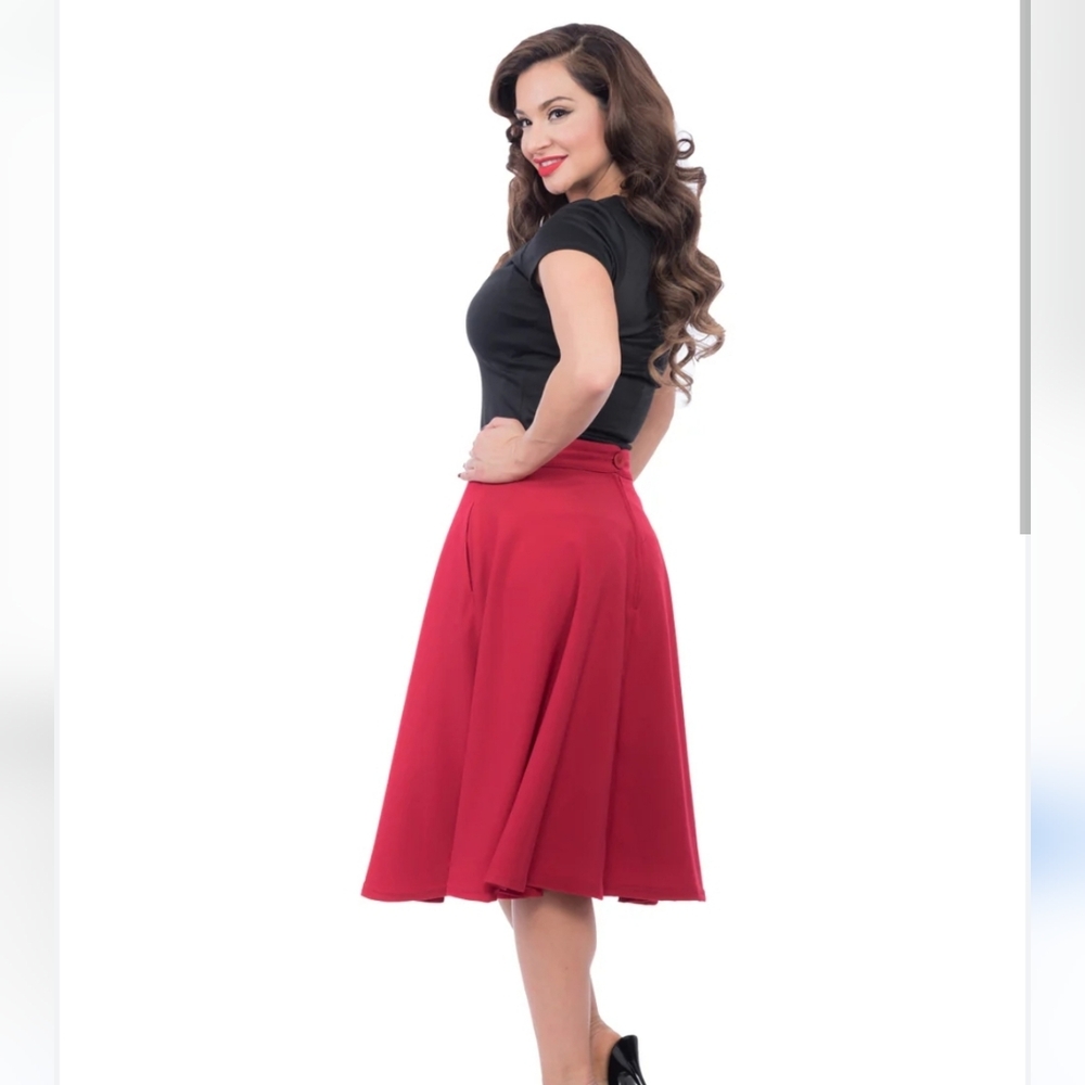 Rock Steady High Waist Thrills Skirt in Red, L 32 Pinup Rockabilly VLV